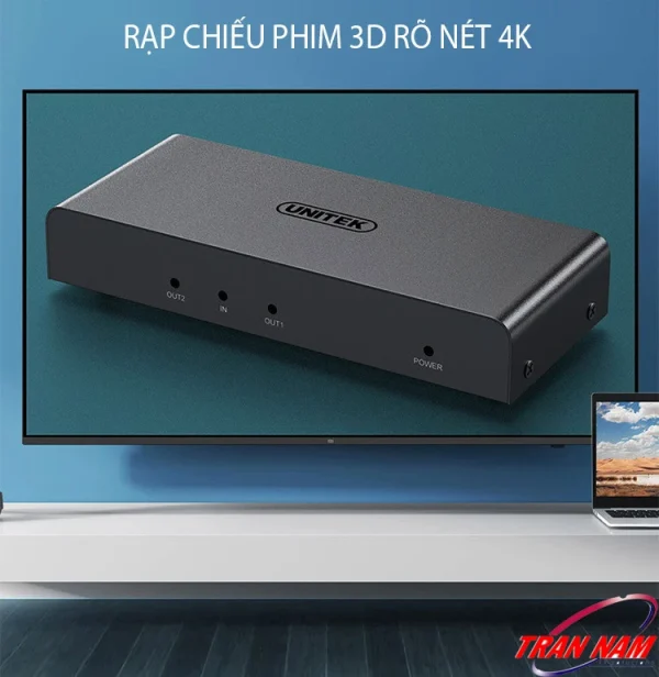 Bộ Chia HDMI 1 Ra 2 Unitek V130A | Trình Chiếu 3D 4K Rõ Nét, Hỗ Trợ 2 Màn Hình Giống Nhau, Chipset MS9332 Ổn Định