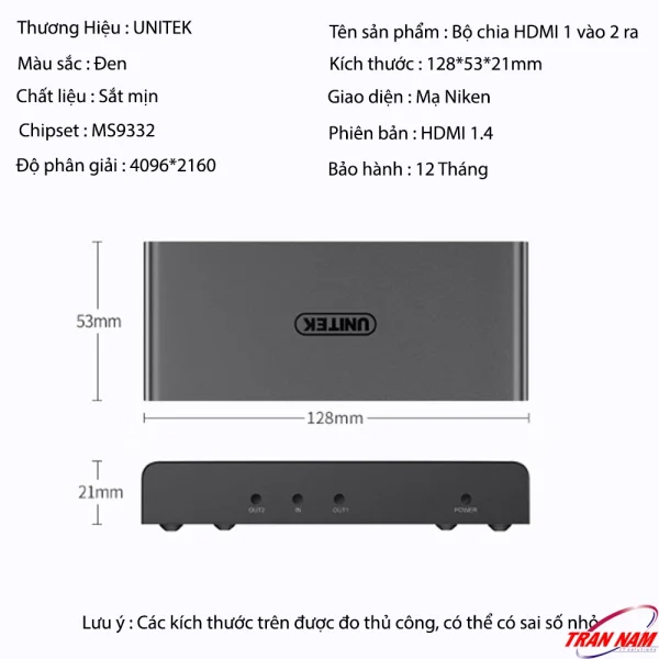 Tín Hiệu LED Rõ Ràng Trên Bộ Chia HDMI 1 Ra 2 Unitek V130A – Đèn Báo Power, In/Out Giúp Theo Dõi Kết Nối Chính Xác