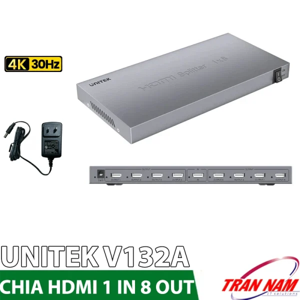 Bộ Chia HDMI 1 Ra 8 Màn Hình Unitek V132A – Hỗ Trợ 4K@30Hz, Chipset MS9332, Truyền Tín Hiệu Ổn Định, Hình Ảnh Rõ Nét