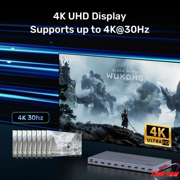 Trình Chiếu 4K UHD Với Bộ Chia HDMI 1 Ra 8 Unitek V132A – Hỗ Trợ 4K@30Hz, Hình Ảnh Siêu Nét, Đồng Bộ 8 Màn Hình Cùng Lúc