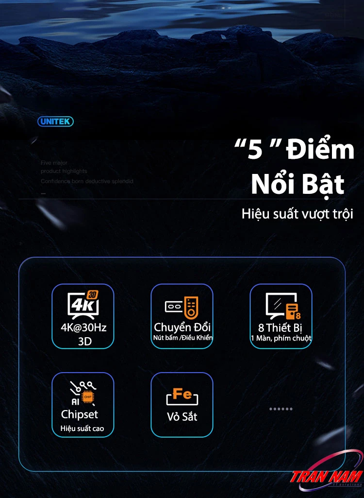 Unitek V303A | 5 Ưu Điểm Nổi Bật – 4K@30Hz 3D, Chuyển Đổi Nút Bấm/Điều Khiển, Kết Nối 8 Thiết Bị, Chipset Cao Cấp, Vỏ Sắt Tản Nhiệt Bộ Chuyển KVM HDMI 8 In 1 Out Unitek V303A – 5 Điểm Nổi Bật: Hỗ Trợ 4K@30Hz 3D, Chuyển Đổi Nhanh, Kết Nối 8 Thiết Bị, Chipset Hiệu Suất Cao, Vỏ Sắt Bền Bỉ