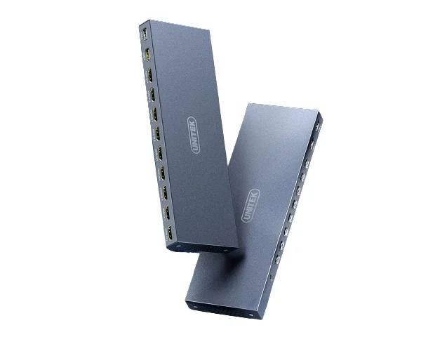 Bộ Chuyển KVM HDMI 8 PC Dùng Chung 1 Màn Hình, Phím Chuột Unitek V303A 1 Thiết Kế Bộ Chuyển HDMI KVM 8 In 1 Out Unitek V303A – Vỏ Kim Loại Space Grey, Dãy Cổng HDMI 1.4 Cao Cấp