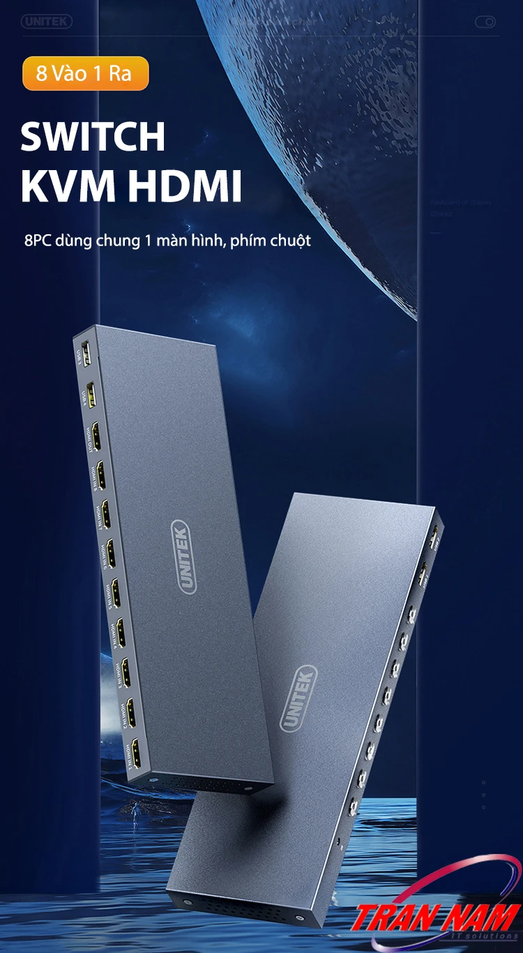 Bộ Chuyển KVM HDMI 8 In 1 Out Unitek V303A – Hỗ Trợ 4K@30Hz, Dùng Chung 1 Màn Hình, Chuột Và Bàn Phím Cho 8 PC