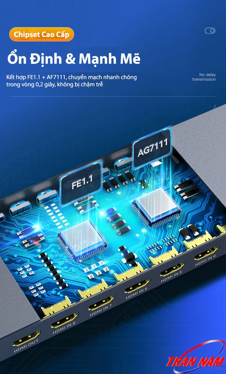 Unitek V303A | Bộ KVM HDMI 8 In 1 Out Hỗ Trợ 4K@30Hz – Chipset FE1.1 + AG7111 Cao Cấp, Hiệu Năng Ổn Định Và Mạnh Mẽ Bộ Chuyển HDMI KVM 8 In 1 Out Unitek V303A – Chipset FE1.1 + AG7111 Cao Cấp, Truyền Tín Hiệu Ổn Định, Chuyển Mạch Nhanh 0.2s