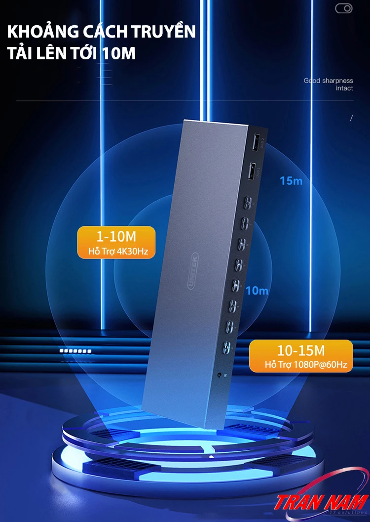 Unitek V303A | Bộ KVM HDMI 8 In 1 Out Hỗ Trợ 4K@30Hz – Truyền Tín Hiệu Ổn Định Trong Phạm Vi 10–15M Bộ Chuyển HDMI KVM 8 In 1 Out Unitek V303A – Khoảng Cách Truyền Tín Hiệu Lên Tới 10M, Hỗ Trợ 4K@30Hz Và 1080P@60Hz