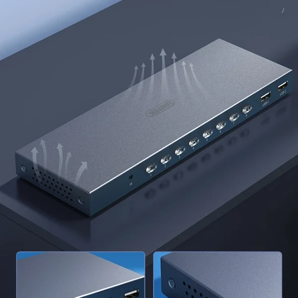 Bộ Chuyển KVM HDMI 8 PC Dùng Chung 1 Màn Hình, Phím Chuột Unitek V303A 4 Bộ Chuyển HDMI KVM 8 In 1 Out Unitek V303A – Vỏ Sắt Tản Nhiệt Nhanh, 3 Tầng Lỗ Giúp Giảm Nhiệt Hiệu Quả, Hoạt Động Ổn Định