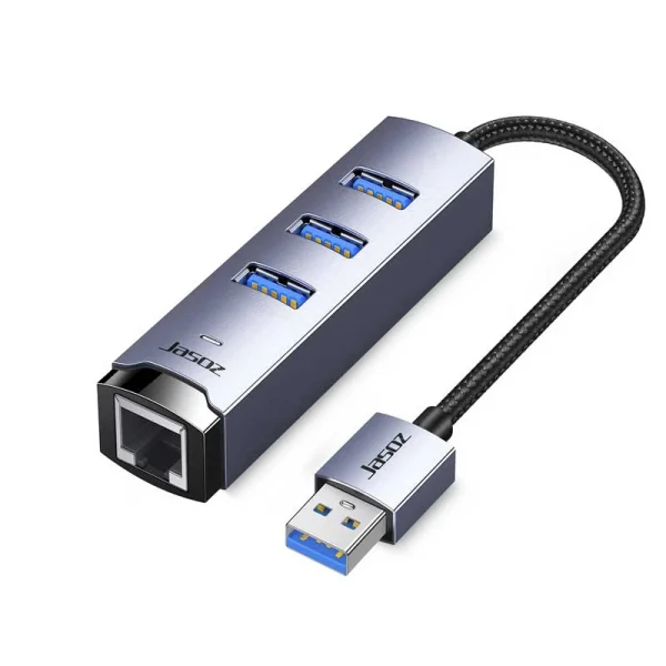 Bộ Chuyển USB to LAN 1000Mbps Jasoz T-F136 Hub USB 3.0 Vỏ Nhôm Đầu USB-A