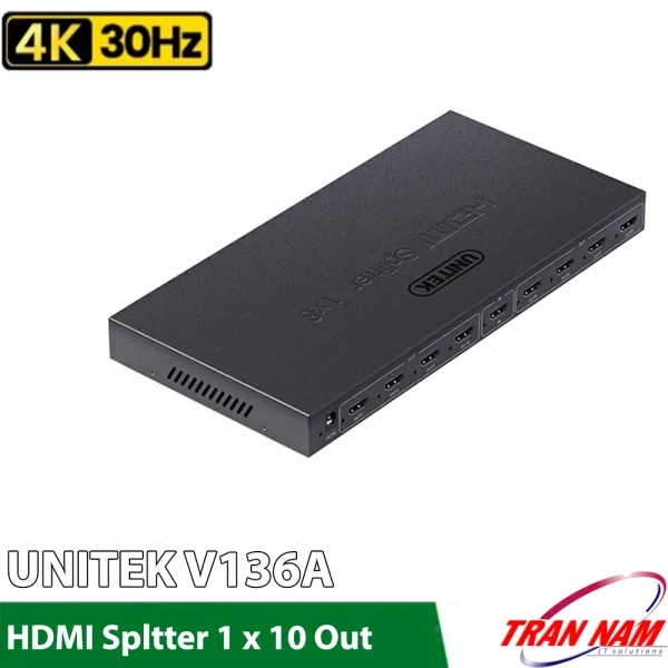 Bộ Chia HDMI 1 Ra 10 Cổng Unitek V136A – Hỗ Trợ 4K@30Hz, Truyền Tín Hiệu Ổn Định Cho 10 Màn Hình