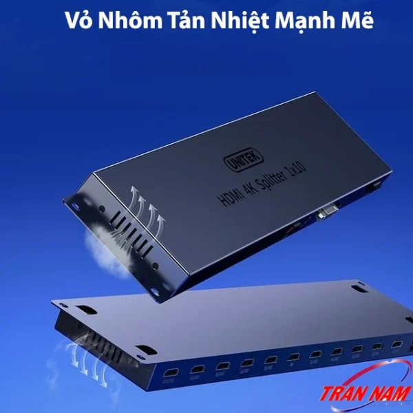 Vỏ Nhôm Tản Nhiệt Mạnh Mẽ Trên Bộ Chia HDMI 1 Ra 10 Unitek V136A – Thiết Kế Thoát Nhiệt Hiệu Quả, Hoạt Động Ổn Định
