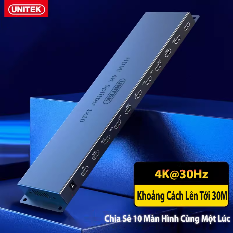 Bộ Chia HDMI 1 Ra 10 Cổng Unitek V136A – Hỗ Trợ 4K@30Hz, Truyền Tín Hiệu Ổn Định 30M