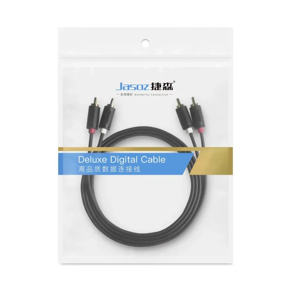 Cáp AV RCA 2 đầu hoa sen Jasoz C105 – Bao bì sản phẩm Deluxe Digital Cable, dây âm thanh stereo 2RCA sang 2RCA mạ vàng, chính hãng Jasoz