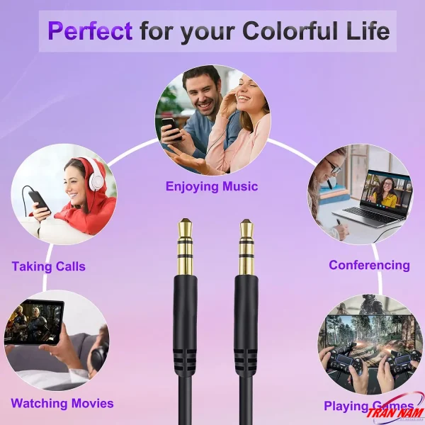 Cáp Audio 3.5mm Jasoz C103 – Jasoz T-C127, T-C130, T-C131, T-C133, T-C135. Dây audio hai đầu mạ vàng 24K dùng để nghe nhạc, xem phim, họp trực tuyến, chơi game và nghe điện thoại. Truyền âm thanh stereo rõ nét, tương thích điện thoại, laptop, PC, loa và soundbar.