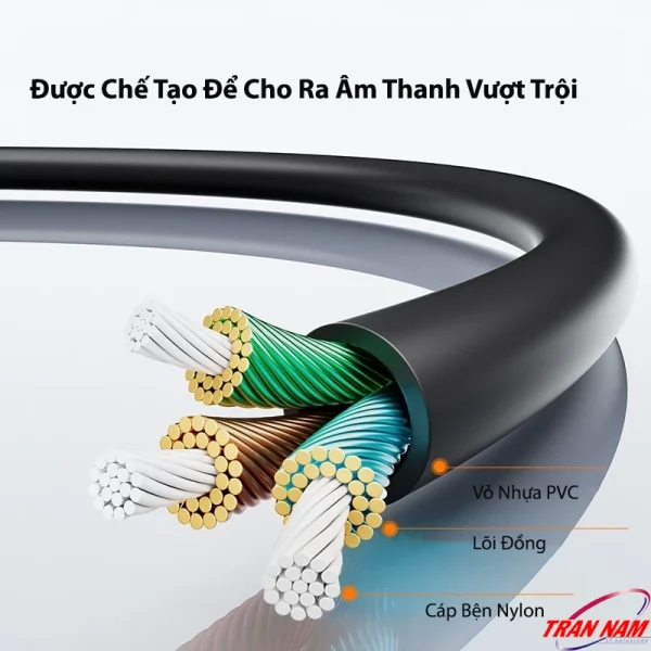 Cáp Audio 3.5mm Jasoz C103 – Jasoz T-C127, T-C130, T-C131, T-C133, T-C135. Cấu tạo gồm lõi đồng nguyên chất OFC, lớp cáp bện nylon và vỏ nhựa PVC cách điện, giúp truyền âm thanh stereo rõ nét, chống nhiễu và tăng độ bền.