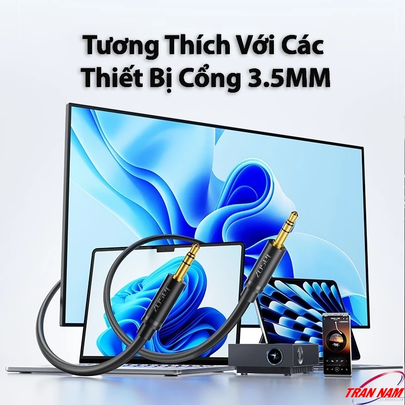 Cáp Audio 3.5mm Jasoz C103 – Jasoz T-C127, T-C130, T-C131, T-C133, T-C135. Tương thích với các thiết bị cổng 3.5mm như laptop, PC, điện thoại, máy nghe nhạc, soundbar, TV, ampli. Đầu cắm mạ vàng 24K, truyền âm thanh stereo trung thực, chống nhiễu.