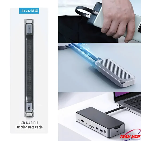 Cáp USB4 Jasoz T-D223 13cm USB-C to USB-C, dùng cho smartphone, SSD rời, Hub/Dock, laptop – hỗ trợ 240W, 40Gbps, 8K