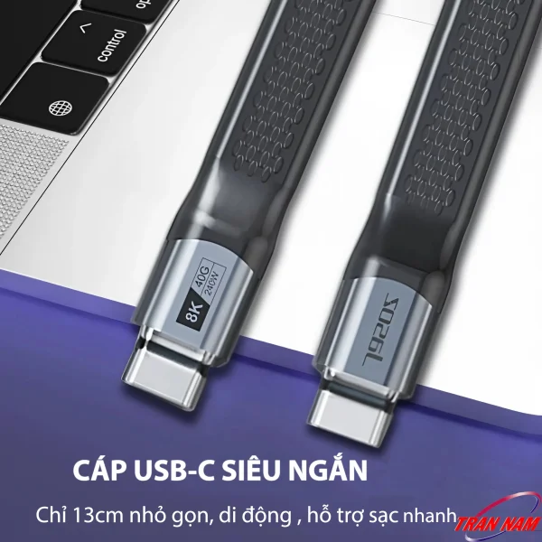 Cáp USB4 Jasoz T-D223 USB-C to USB-C siêu ngắn 13cm, hỗ trợ sạc nhanh PD 240W, truyền dữ liệu 40Gbps, xuất hình ảnh 8K