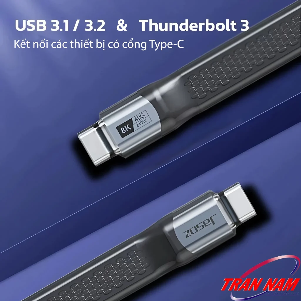Cáp USB4 Jasoz T-D223 13cm USB-C to USB-C, tương thích ngược USB 3.1, USB 3.2 và Thunderbolt 3, hỗ trợ sạc nhanh 240W và truyền dữ liệu 40Gbps