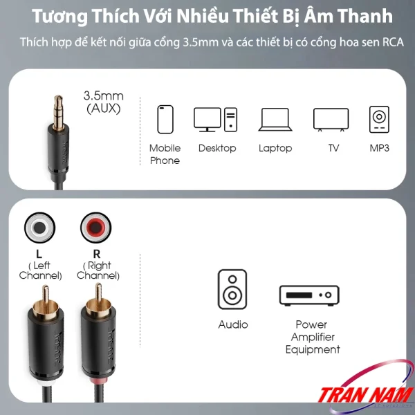 Cáp Audio 3.5mm Sang 2 RCA Jasoz C104 – Tương thích nhiều thiết bị âm thanh như điện thoại, laptop, TV, loa, ampli