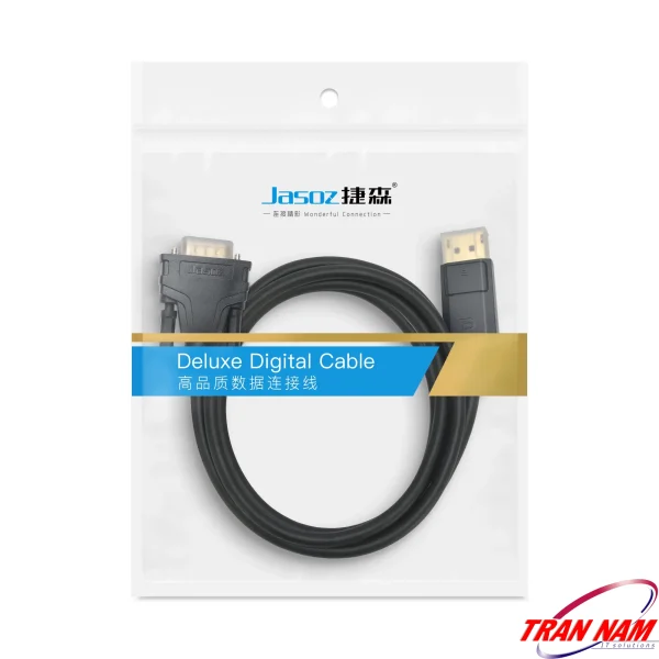 Bao bì sản phẩm Cáp Displayport sang VGA Jasoz T-G159, đóng gói chuyên nghiệp Deluxe Digital Cable, thương hiệu Jasoz chính hãng, dây dài 1.8m, đầu mạ vàng 24K, hỗ trợ Full HD 1080p.