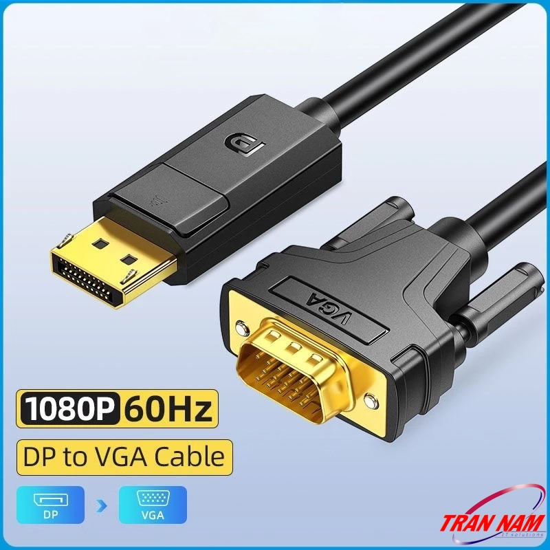 Cáp chuyển Displayport sang VGA Jasoz T-G159 hỗ trợ độ phân giải Full HD 1080p 60Hz, đầu mạ vàng 24K chống oxy hóa, truyền hình ảnh ổn định, tương thích PC, laptop và card đồ họa Displayport.