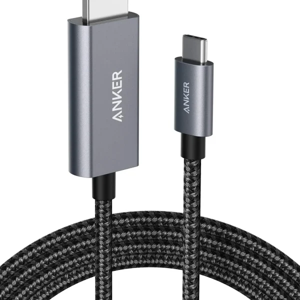 Cáp chuyển USB-C sang HDMI Anker A8730 dài 1.8M hỗ trợ 4K@60Hz, thiết kế dây bện dù cao cấp, đầu nhôm chống nhiễu, truyền hình ảnh sắc nét từ laptop sang màn hình hoặc TV.