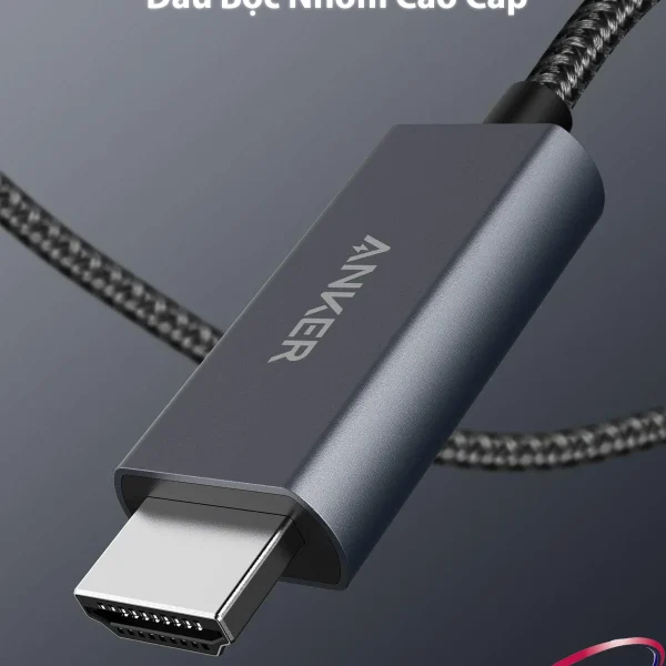 Cáp USB-C sang HDMI Anker A8730 với đầu bọc nhôm cao cấp, chống oxy hóa và tản nhiệt hiệu quả, giúp truyền tín hiệu hình ảnh 4K ổn định, bền bỉ theo thời gian.