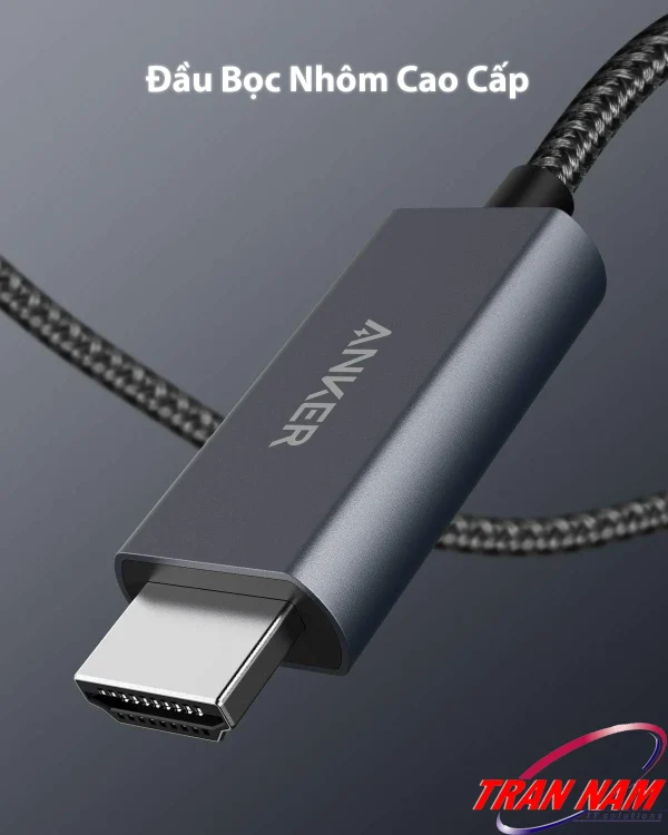 Cáp USB-C sang HDMI Anker A8730 với đầu bọc nhôm cao cấp, chống oxy hóa và tản nhiệt hiệu quả, giúp truyền tín hiệu hình ảnh 4K ổn định, bền bỉ theo thời gian.