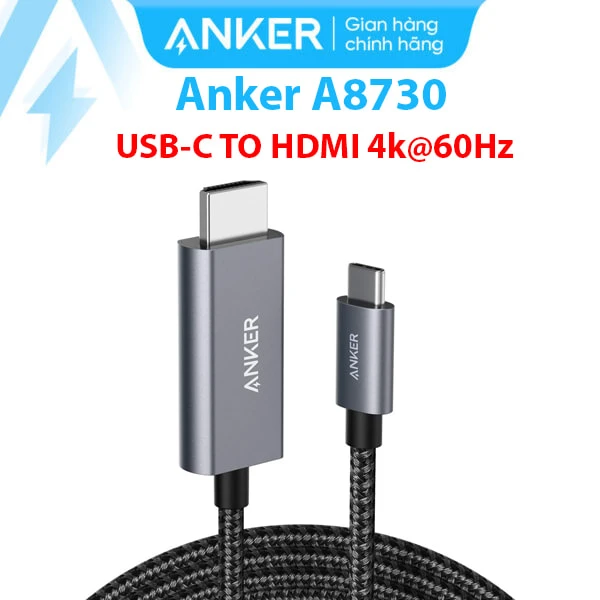 Cáp Chuyển USB-C Sang HDMI Hỗ Trợ 4K@60Hz Dài 1.8M Anker A8730 8 Cáp chuyển đổi Anker A8730 USB-C sang HDMI hỗ trợ 4K@60Hz, dây bện dù siêu bền, đầu nhôm cao cấp, truyền hình ảnh sắc nét, tương thích MacBook, iPad, Dell, HP.