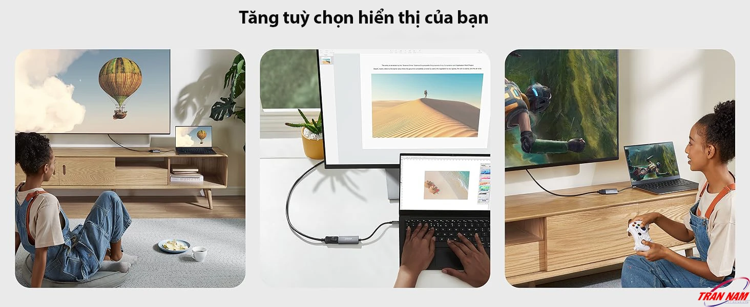 Cáp Chuyển USB-C Sang HDMI Hỗ Trợ 8K@60Hz, 4K@144Hz Anker 518 – A8317 7 Cáp USB-C sang HDMI Anker 518 A8317 giúp người dùng dễ dàng mở rộng, trình chiếu và chơi game 8K trên màn hình lớn, hỗ trợ nhiều chế độ hiển thị linh hoạt.
