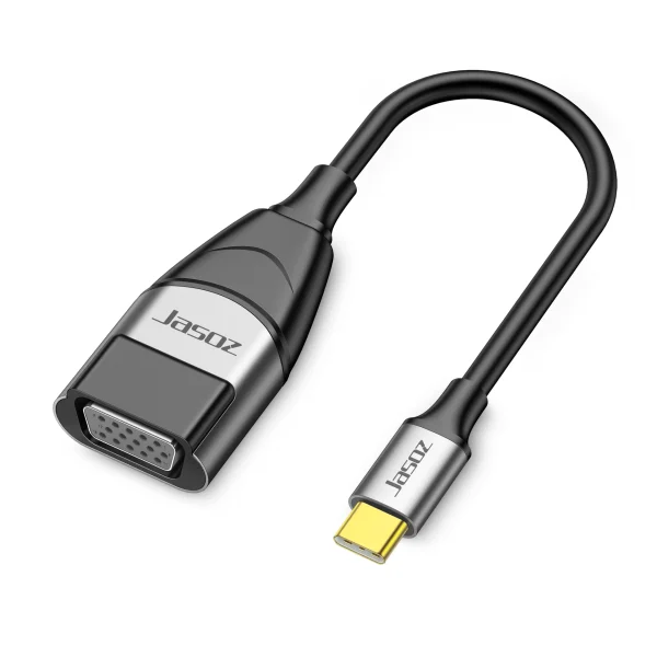 Cáp chuyển USB-C sang VGA Jasoz T-H104 đầu mạ vàng, vỏ hợp kim nhôm cao cấp, hỗ trợ Full HD 1080p, chip Realtek RTD2172, tương thích MacBook, laptop, điện thoại USB-C.