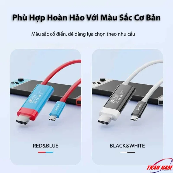 Cáp USB Type-C sang HDMI Jasoz hỗ trợ 4K@30Hz, hai màu Red & Blue và Black & White, phù hợp cho laptop, điện thoại, MacBook, TV, máy chiếu.