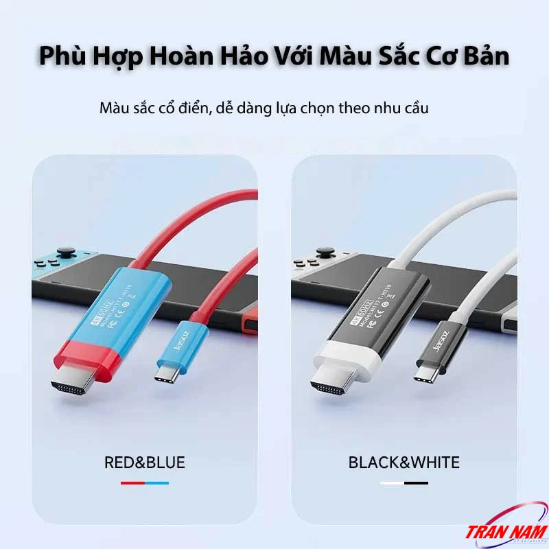 Cáp USB Type-C sang HDMI Jasoz hỗ trợ 4K@30Hz, hai màu Red & Blue và Black & White, phù hợp cho laptop, điện thoại, MacBook, TV, máy chiếu.