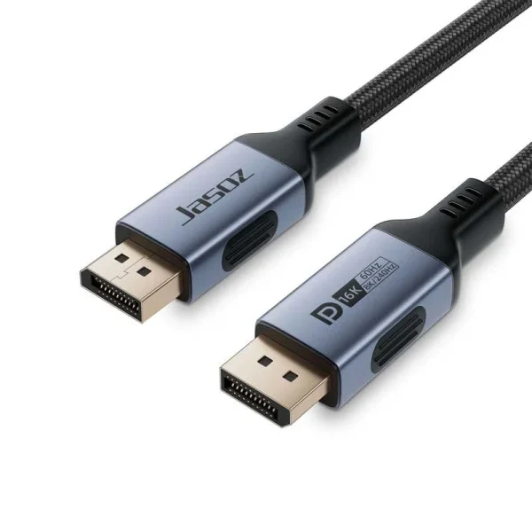 Cáp DisplayPort 2.1 Jasoz A141 T-A376 1M, T-A408 1.5M, T-A377 2M, T-A378 3M – hỗ trợ 16K 60Hz, 8K 120Hz, 4K 240Hz, FHD 360Hz, băng thông 80Gbps, lõi đồng OFC, vỏ dù bền, đầu mạ vàng.