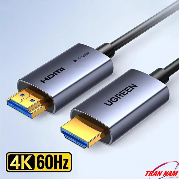 Dây HDMI Sợi Quang Dài 15M Hỗ Trợ 4K@60Hz HDR Ugreen 45504 1 Cáp HDMI 2.0 Sợi Quang Ugreen HD178 – Ugreen 45503, 45504, 45505, 45506, 45507, 45508, 45509, 45510, 45511, 45512 – hỗ trợ 4K@60Hz, HDR, ARC, đầu HDMI mạ vàng chống nhiễu, truyền xa 100m không suy hao.