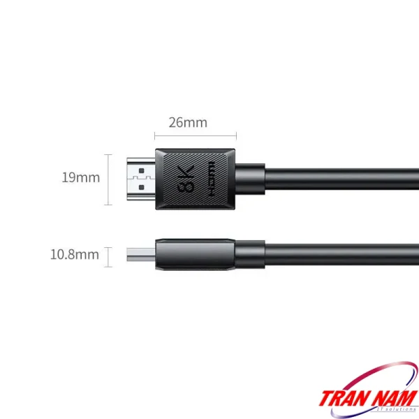 Cáp HDMI 15M Hỗ Trợ 8K@60Hz, 4K@240Hz Ugreen 45437 11 Kích thước đầu cáp HDMI 2.1 8K Ugreen HD175 Ugreen 45429 45430 45431 45432 45433 45434 45435 45436 45437 – đầu cắm 26mm × 19mm, thân 10.8mm, chuẩn 8K@60Hz