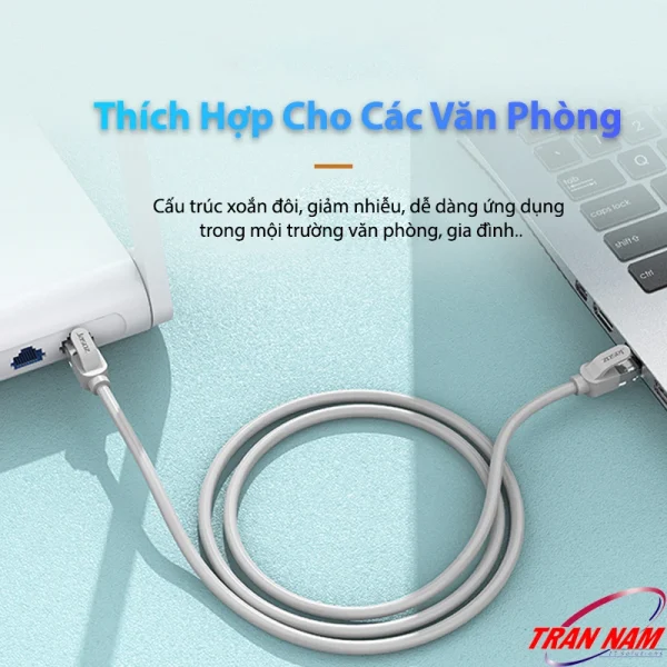 Cáp mạng Cat5E Jasoz E120 bấm sẵn RJ45 – Ứng dụng văn phòng và gia đình, giảm nhiễu xoắn đôi, truyền Gigabit 1000Mbps. Dùng chung cho SKU Jasoz T-E213 đến T-E223 chiều dài 0.5m–30m.