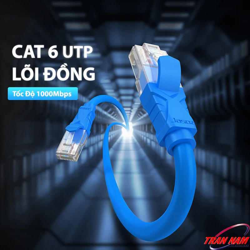 Cáp mạng Cat6 Jasoz E104 UTP lõi đồng nguyên chất, tốc độ Gigabit 1000Mbps, đầu RJ45 mạ vàng – SKU T-E130 đến T-E138