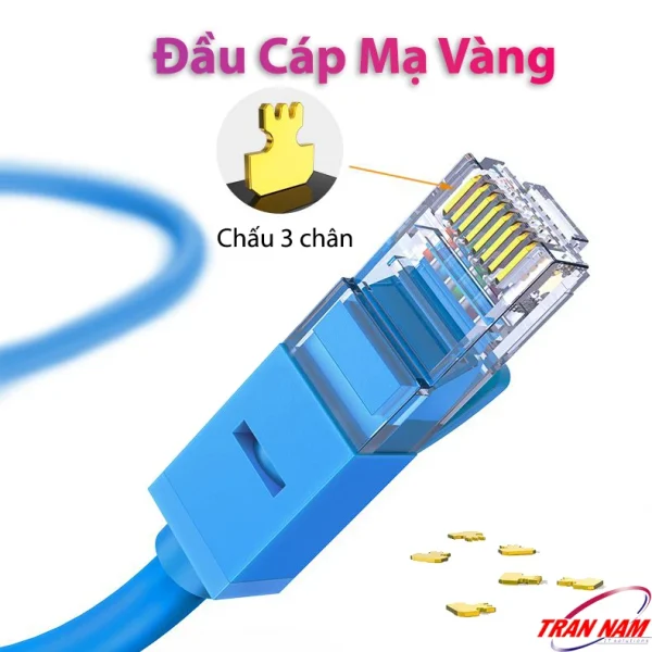 Cáp mạng RJ45 Cat6 Jasoz E102 – Đầu cáp RJ45 mạ vàng 3 chấu, tiếp xúc tốt, chống oxy hóa, truyền tín hiệu Gigabit 1000Mbps ổn định. Áp dụng cho toàn bộ SKU Jasoz T-E112 đến T-E120, T-E272, T-E273 (0.5m – 30m).