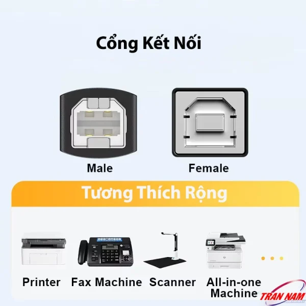 Cáp máy in Jasoz D121 USB-C to USB-B, đầu Male to Male, hỗ trợ kết nối rộng với Printer, Fax, Scanner, All-in-one – dùng chung ảnh cho SKU T-D210 0.5m, T-D211 1m, T-D212 1.5m, T-D213 2m, T-D214 3m