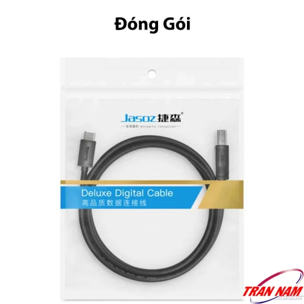 Cáp máy in Jasoz D121 USB-C to USB-B, đóng gói túi nhựa cao cấp, bảo vệ sản phẩm, dễ dàng bảo quản và mang theo. Áp dụng chung cho các SKU Jasoz T-D210 0.5m, T-D211 1m, T-D212 1.5m, T-D213 2m, T-D214 3m.