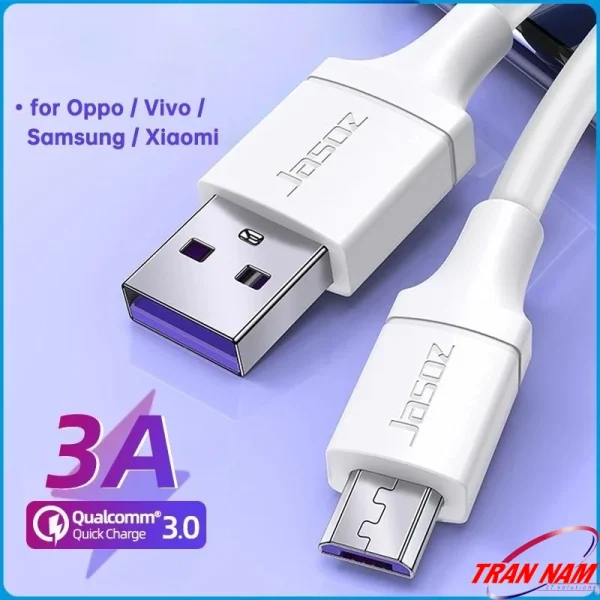 Cáp Micro USB Jasoz D112 hỗ trợ sạc nhanh 3A, tương thích QC 3.0 cho Oppo, Vivo, Samsung, Xiaomi