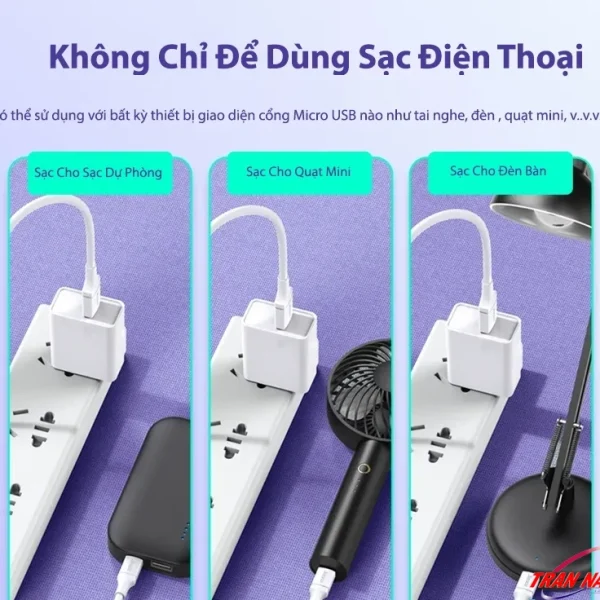 Cáp Micro USB Jasoz D112 không chỉ dùng sạc điện thoại, còn tương thích sạc pin dự phòng, quạt mini, đèn bàn và nhiều thiết bị micro USB khác