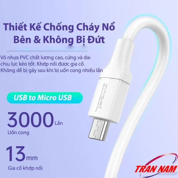 Cáp Micro USB Jasoz D112 với thiết kế chống cháy nổ, vỏ nhựa PVC cao cấp, chịu lực tốt, bền bỉ và không bị đứt gãy sau nhiều lần uốn cong