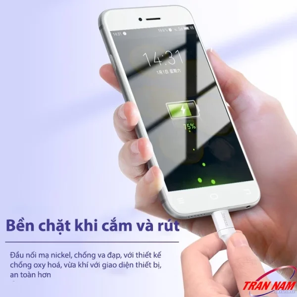 Cáp Micro USB Jasoz D112 với đầu cáp mạ Nickel, chống oxy hóa, bền chặt khi cắm và rút, đảm bảo kết nối ổn định và an toàn hơn