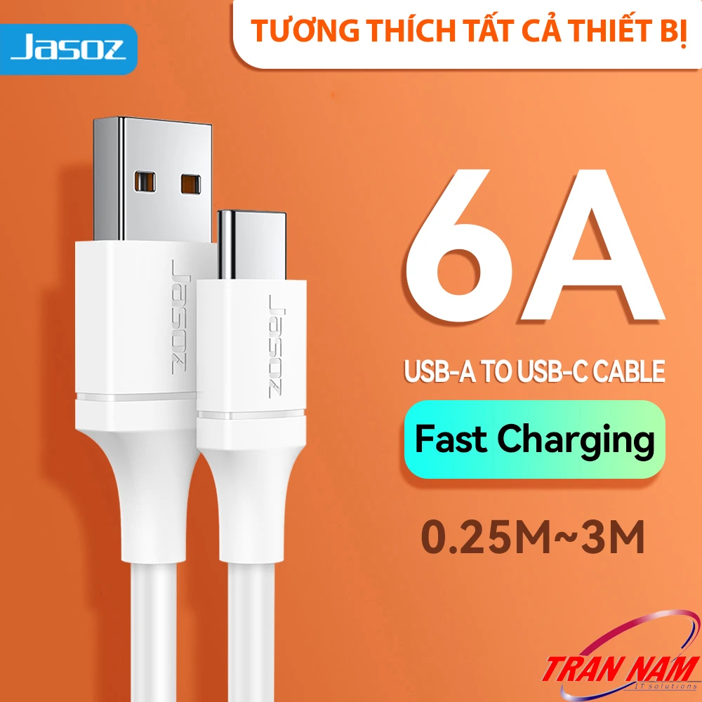 Cáp sạc nhanh Jasoz D117 USB-A to USB-C công suất 66W, dòng điện 6A, hỗ trợ sạc nhanh cho nhiều thiết bị từ 0.25m đến 3m