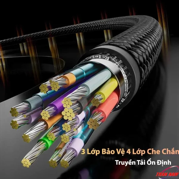 Cáp USB-C sang HDMI 8K Jasoz H120 T-H126 T-H128 T-H129 có cấu trúc 3 lớp bảo vệ 4 lớp che chắn, dây bện nylon chống nhiễu, truyền tải tín hiệu ổn định ở độ phân giải 8K.