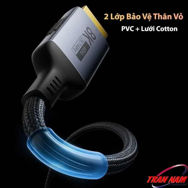 Cáp USB-C sang HDMI 8K Jasoz H120 T-H126 T-H128 T-H129 có 2 lớp bảo vệ thân vỏ PVC và lưới cotton chống gập, tăng độ bền, ổn định truyền tín hiệu 8K.