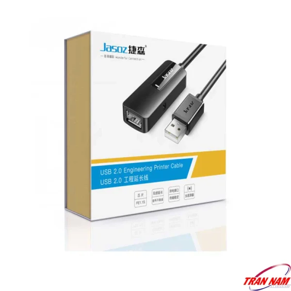 Cáp nối dài USB 2.0 Jasoz D109 có chipset khuếch đại tín hiệu FE1.1S, truyền dữ liệu ổn định đến 30m. Hỗ trợ độ dài 5m, 10m, 15m, 20m, 25m, 30m, đầu mạ Nickel chống oxy hóa, tốc độ 480Mbps, phù hợp máy in, webcam, ổ cứng rời.