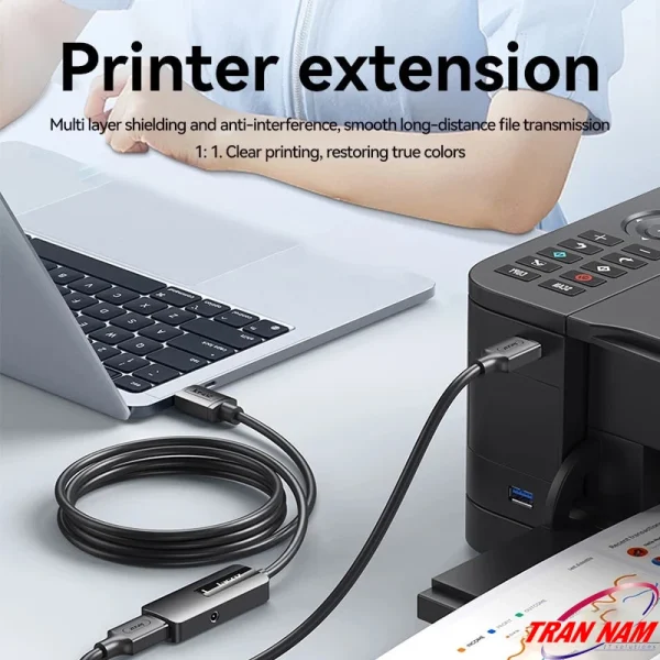 Cáp nối dài USB Jasoz có chipset khuếch đại tín hiệu, kết nối máy in hoặc thiết bị USB khoảng cách xa, truyền dữ liệu ổn định.