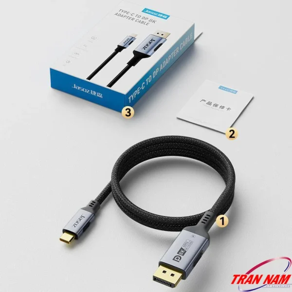 Fullbox Jasoz T-A397 – Cáp USB-C Sang DisplayPort 8K@60Hz, dây bện lưới, đầu mạ vàng, kèm hộp và phụ kiện